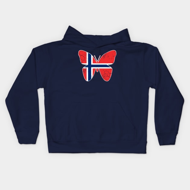 Norway Flag Butterfly Norwegian Norge Family Kids Hoodie by E